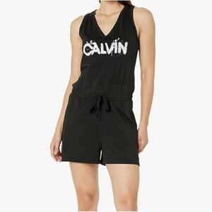 Calvin Klein Shorts Romper Women's Medium Black Gold Sleeveless V Neck NWT